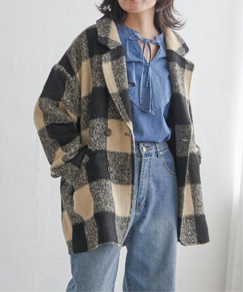 VENCEEXCHANGE（ヴァンスエクスチェンジ）の「チェックミドル丈ジャケット（テーラードジャケット・レディース・ブラウン/ブラック・M）」の9枚目の写真