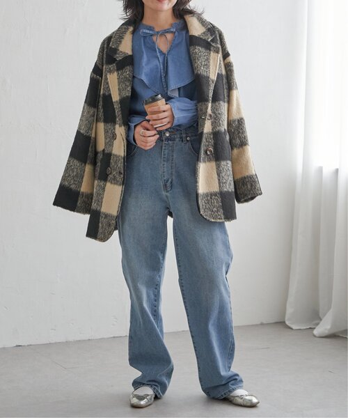 VENCEEXCHANGE（ヴァンスエクスチェンジ）の「チェックミドル丈ジャケット（テーラードジャケット・レディース・ブラウン/ブラック・M）」の10枚目の写真