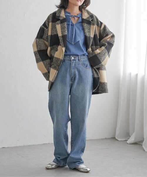 VENCEEXCHANGE（ヴァンスエクスチェンジ）の「チェックミドル丈ジャケット（テーラードジャケット・レディース・ブラウン/ブラック・M）」の11枚目の写真