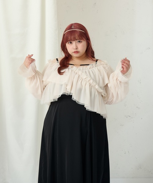 Louiosy(ルオシー)の「【大きいサイズ】チュールクロスブラウス(シャツ/ブラウス・レディース・アイボリー/チャコールグレー・4L/3L/X-LARGE)」の1枚目の写真
