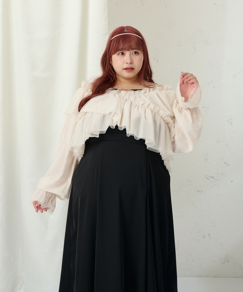 Louiosy(ルオシー)の「【大きいサイズ】チュールクロスブラウス(シャツ/ブラウス・レディース・アイボリー/チャコールグレー・4L/3L/X-LARGE)」の3枚目の写真