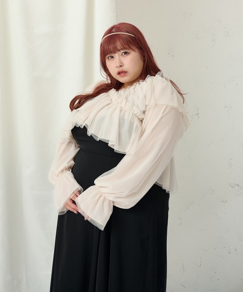 Louiosy(ルオシー)の「【大きいサイズ】チュールクロスブラウス(シャツ/ブラウス・レディース・アイボリー/チャコールグレー・4L/3L/X-LARGE)」の4枚目の写真