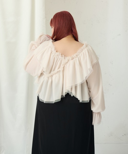 Louiosy(ルオシー)の「【大きいサイズ】チュールクロスブラウス(シャツ/ブラウス・レディース・アイボリー/チャコールグレー・4L/3L/X-LARGE)」の6枚目の写真