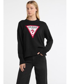 【ブラック(JBLK)】GUESS ニット セーター (W)LS Cn Reyna Logo Sweater Long Sleeves Crew Neck Reyna Logo Sweater ニット セーター | GUESS