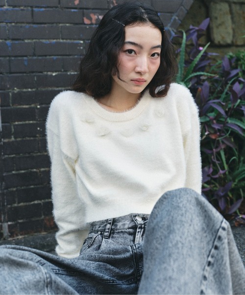 Heather(ヘザー)の「シャギーモチーフニット 202401(ニット/セーター・レディース・オフホワイト/ブラック/ホワイト系その他・FREE)」の2枚目の写真