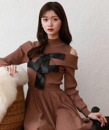 Cheek | オフショルBIGリボンニットミニワンピース(ワンピース)