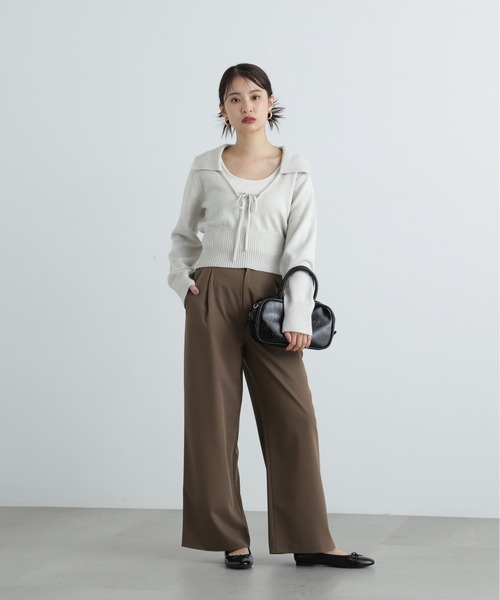 N.(N. Natural Beauty Basic)(エヌエヌナチュラルビューティーベーシック)の「◆フロントリボン襟付きニット(ニット/セーター・レディース・レッド/チャコールグレー/グレー・MEDIUM)」の12枚目の写真