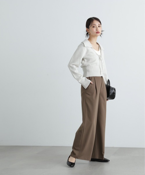 N.(N. Natural Beauty Basic)(エヌエヌナチュラルビューティーベーシック)の「◆フロントリボン襟付きニット(ニット/セーター・レディース・レッド/チャコールグレー/グレー・MEDIUM)」の14枚目の写真