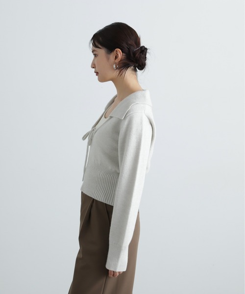 N.(N. Natural Beauty Basic)(エヌエヌナチュラルビューティーベーシック)の「◆フロントリボン襟付きニット(ニット/セーター・レディース・レッド/チャコールグレー/グレー・MEDIUM)」の17枚目の写真