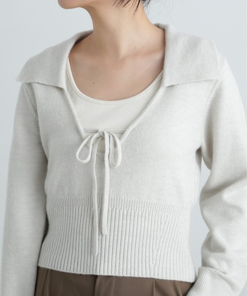 N.(N. Natural Beauty Basic)(エヌエヌナチュラルビューティーベーシック)の「◆フロントリボン襟付きニット(ニット/セーター・レディース・レッド/チャコールグレー/グレー・MEDIUM)」の19枚目の写真