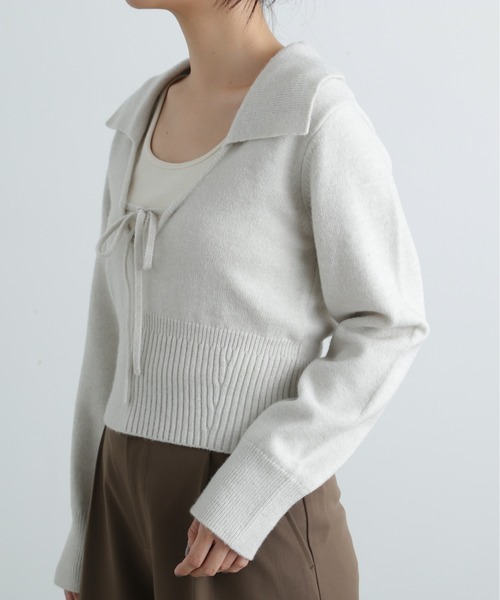 N.(N. Natural Beauty Basic)(エヌエヌナチュラルビューティーベーシック)の「◆フロントリボン襟付きニット(ニット/セーター・レディース・レッド/チャコールグレー/グレー・MEDIUM)」の20枚目の写真