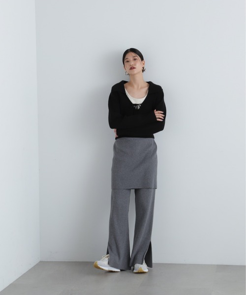 N.(N. Natural Beauty Basic)(エヌエヌナチュラルビューティーベーシック)の「◆フロントリボン襟付きニット(ニット/セーター・レディース・レッド/チャコールグレー/グレー・MEDIUM)」の8枚目の写真