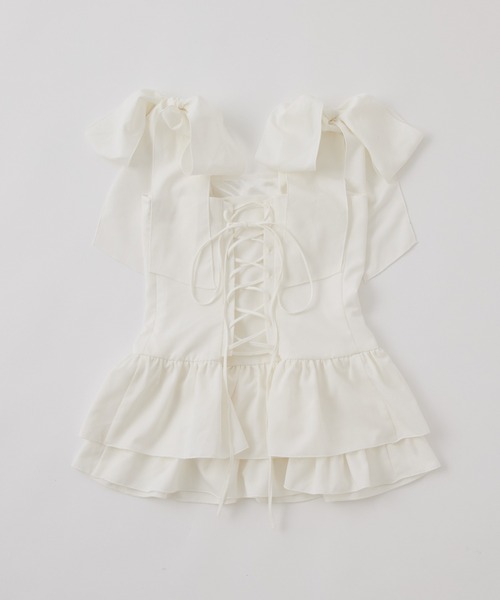 one after another NICE CLAUP（ワンアフターアナザーナイスクラップ）の「バレエコア肩リボンチュニック（シャツ/ブラウス・レディース・ブラウン/杢グレー/オフホワイト・FREE）」の6枚目の写真