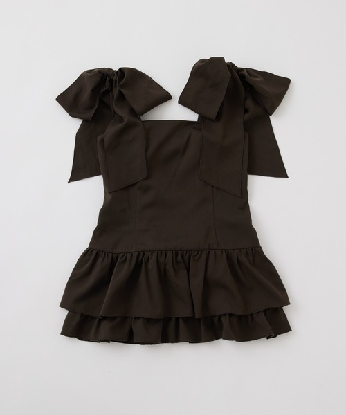 one after another NICE CLAUP（ワンアフターアナザーナイスクラップ）の「バレエコア肩リボンチュニック（シャツ/ブラウス・レディース・ブラウン/杢グレー/オフホワイト・FREE）」の4枚目の写真