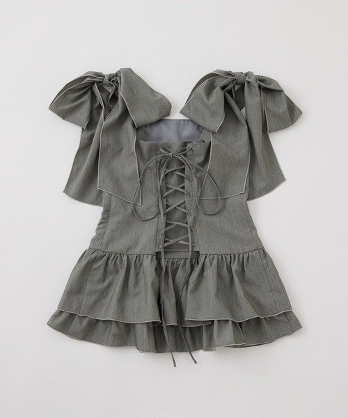 one after another NICE CLAUP（ワンアフターアナザーナイスクラップ）の「バレエコア肩リボンチュニック（シャツ/ブラウス・レディース・ブラウン/杢グレー/オフホワイト・FREE）」の5枚目の写真