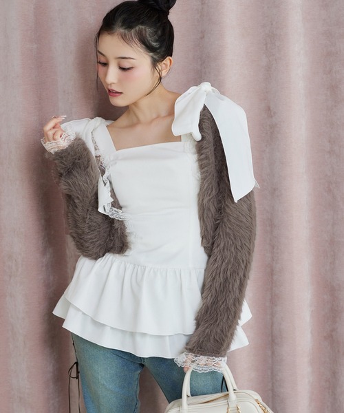 one after another NICE CLAUP（ワンアフターアナザーナイスクラップ）の「バレエコア肩リボンチュニック（シャツ/ブラウス・レディース・ブラウン/杢グレー/オフホワイト・FREE）」の17枚目の写真