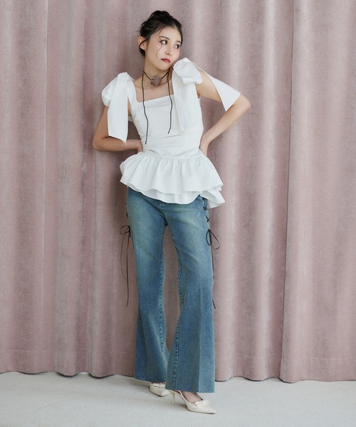 one after another NICE CLAUP（ワンアフターアナザーナイスクラップ）の「バレエコア肩リボンチュニック（シャツ/ブラウス・レディース・ブラウン/杢グレー/オフホワイト・FREE）」の13枚目の写真