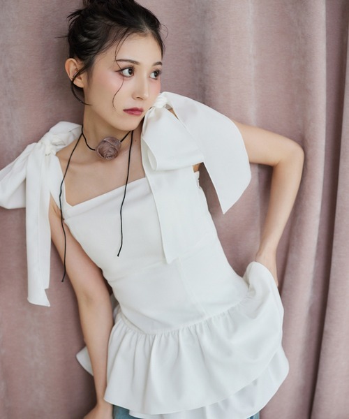 one after another NICE CLAUP（ワンアフターアナザーナイスクラップ）の「バレエコア肩リボンチュニック（シャツ/ブラウス・レディース・ブラウン/杢グレー/オフホワイト・FREE）」の16枚目の写真