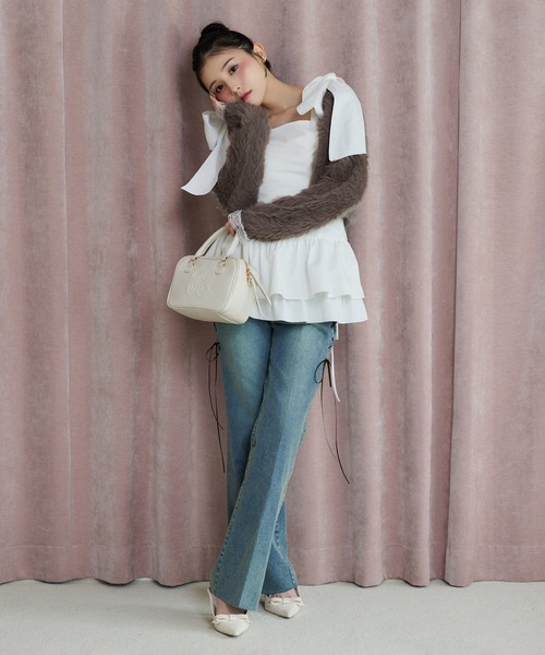 one after another NICE CLAUP（ワンアフターアナザーナイスクラップ）の「バレエコア肩リボンチュニック（シャツ/ブラウス・レディース・ブラウン/杢グレー/オフホワイト・FREE）」の18枚目の写真