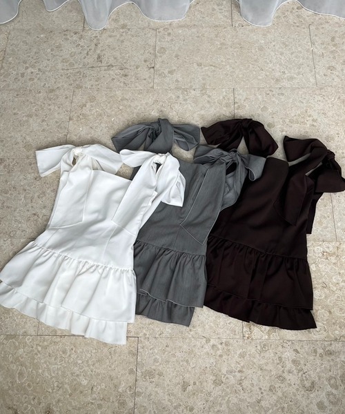 one after another NICE CLAUP（ワンアフターアナザーナイスクラップ）の「バレエコア肩リボンチュニック（シャツ/ブラウス・レディース・ブラウン/杢グレー/オフホワイト・FREE）」の9枚目の写真