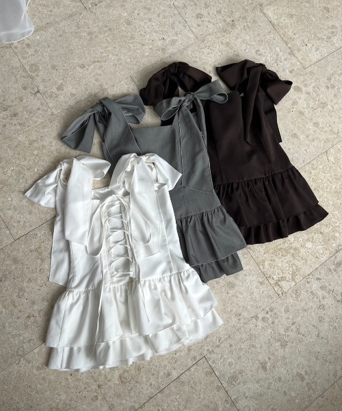 one after another NICE CLAUP（ワンアフターアナザーナイスクラップ）の「バレエコア肩リボンチュニック（シャツ/ブラウス・レディース・ブラウン/杢グレー/オフホワイト・FREE）」の10枚目の写真