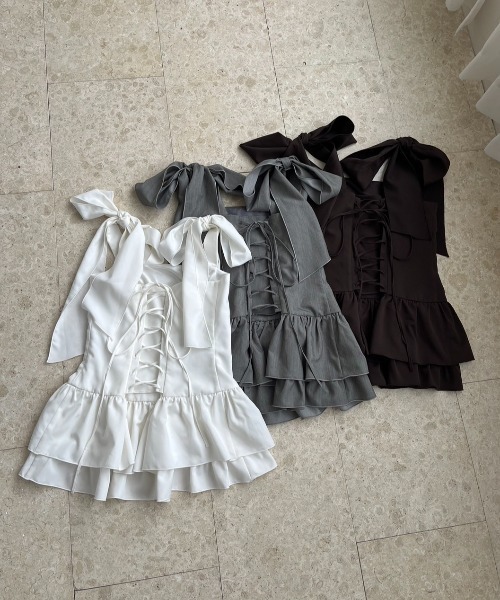 one after another NICE CLAUP（ワンアフターアナザーナイスクラップ）の「バレエコア肩リボンチュニック（シャツ/ブラウス・レディース・ブラウン/杢グレー/オフホワイト・FREE）」の11枚目の写真