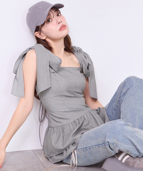 one after another NICE CLAUP（ワンアフターアナザーナイスクラップ）の「バレエコア肩リボンチュニック（シャツ/ブラウス・レディース・ブラウン/杢グレー/オフホワイト・FREE）」の20枚目の写真