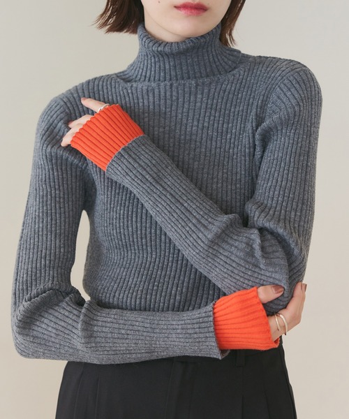 meilmada(メイルマダ)の「【アームウォーマー付】マルチwayバイカラータートルネックリブニット(ニット/セーター・レディース・ブラック/グレー・FREE)」の3枚目の写真