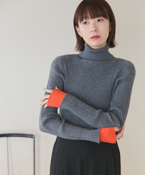 meilmada(メイルマダ)の「【アームウォーマー付】マルチwayバイカラータートルネックリブニット(ニット/セーター・レディース・ブラック/グレー・FREE)」の7枚目の写真