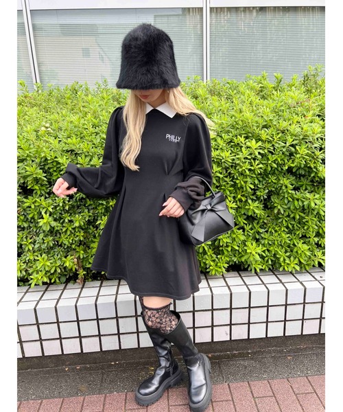PHILLY（フィリー）の「【PHILLY】ウエストタック襟付きワンピース（ワンピース・レディース・グレー/ブラック・FREE）」の5枚目の写真