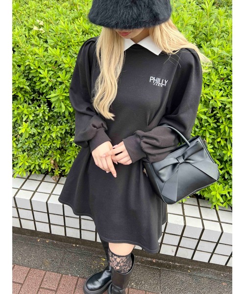 PHILLY（フィリー）の「【PHILLY】ウエストタック襟付きワンピース（ワンピース・レディース・グレー/ブラック・FREE）」の6枚目の写真