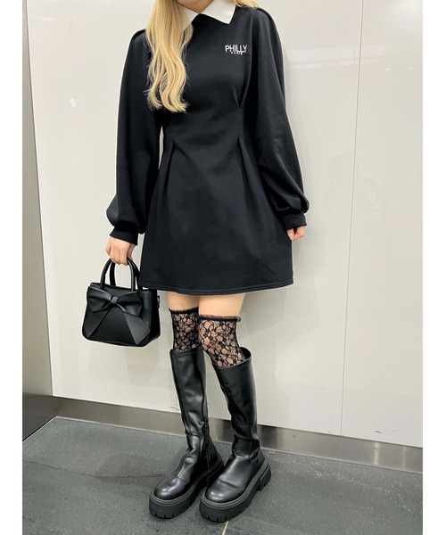 PHILLY（フィリー）の「【PHILLY】ウエストタック襟付きワンピース（ワンピース・レディース・グレー/ブラック・FREE）」の8枚目の写真