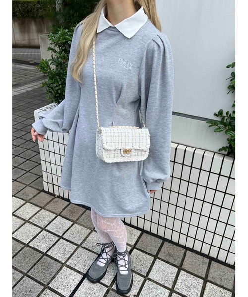 PHILLY（フィリー）の「【PHILLY】ウエストタック襟付きワンピース（ワンピース・レディース・グレー/ブラック・FREE）」の12枚目の写真