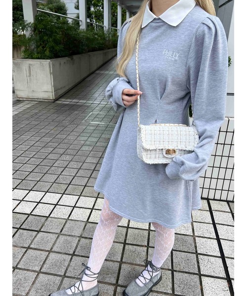 PHILLY（フィリー）の「【PHILLY】ウエストタック襟付きワンピース（ワンピース・レディース・グレー/ブラック・FREE）」の13枚目の写真