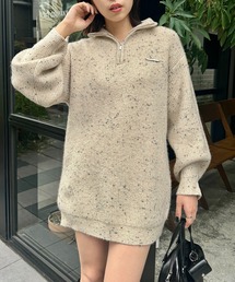 ハーフジップラメミニニットワンピース