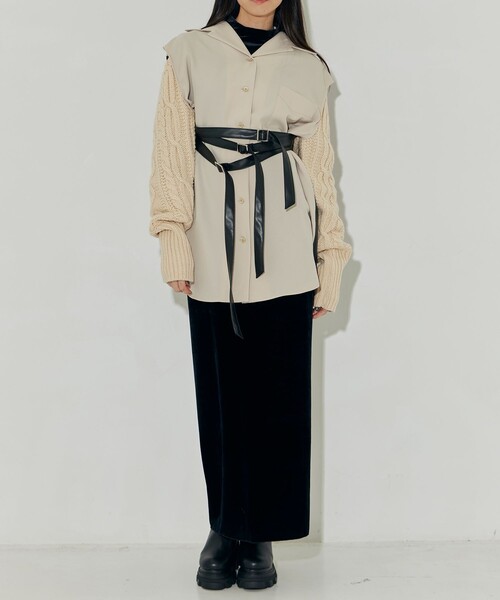 tanakadaisuke/タナカダイスケ】knit sleeve faux leather shirt