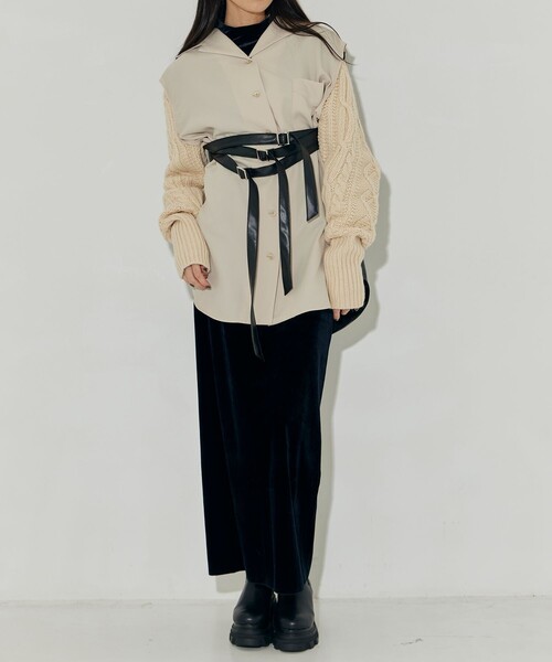 tanakadaisuke/タナカダイスケ】knit sleeve faux leather shirt