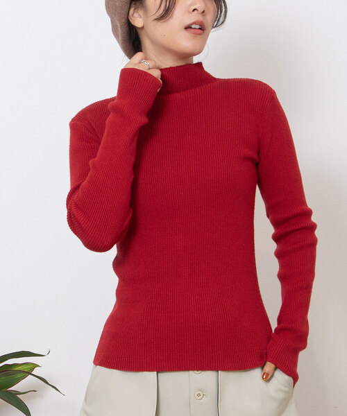 POU DOU DOU（プードゥドゥ）の「シアバターハイネックリブニット（ニット/セーター・レディース・ブラック/ブルー/レッド/オートミール・M）」の4枚目の写真