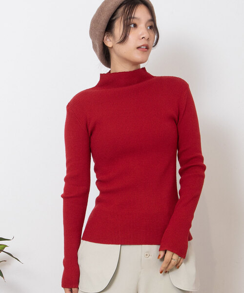 POU DOU DOU（プードゥドゥ）の「シアバターハイネックリブニット（ニット/セーター・レディース・ブラック/ブルー/レッド/オートミール・M）」の5枚目の写真