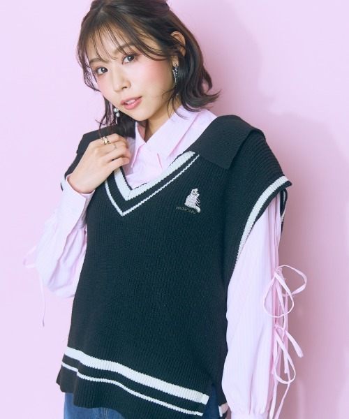 marun(マルン)の「<大きいサイズ>ねこ刺しゅうニットベスト marun(ベスト・レディース・アイボリー/ブラック・L/LL/3L/4L/5L)」の10枚目の写真
