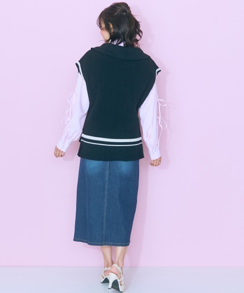 marun(マルン)の「<大きいサイズ>ねこ刺しゅうニットベスト marun(ベスト・レディース・アイボリー/ブラック・L/LL/3L/4L/5L)」の3枚目の写真