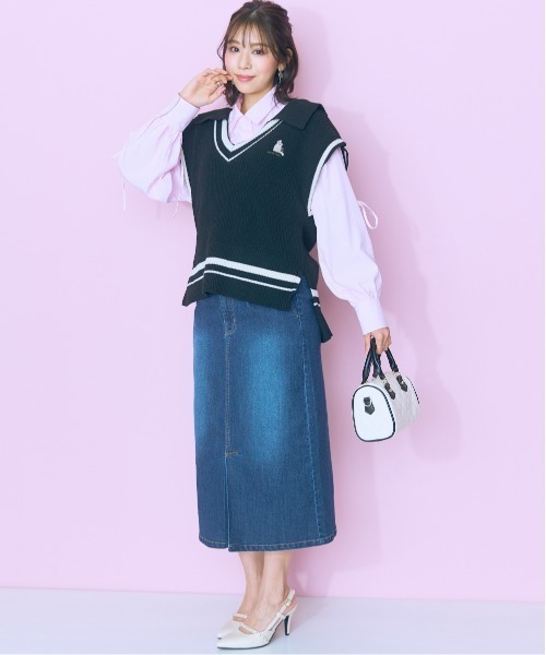 marun(マルン)の「<大きいサイズ>ねこ刺しゅうニットベスト marun(ベスト・レディース・アイボリー/ブラック・L/LL/3L/4L/5L)」の9枚目の写真