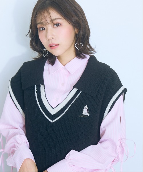 marun(マルン)の「<大きいサイズ>ねこ刺しゅうニットベスト marun(ベスト・レディース・アイボリー/ブラック・L/LL/3L/4L/5L)」の19枚目の写真
