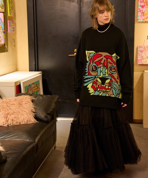 Canaco_（カナコ）の「canaco_xyumasuda TIGER PULLOVER KNIT（ニット/セーター・レディース・ブラック/ワイン・FREE）」の3枚目の写真