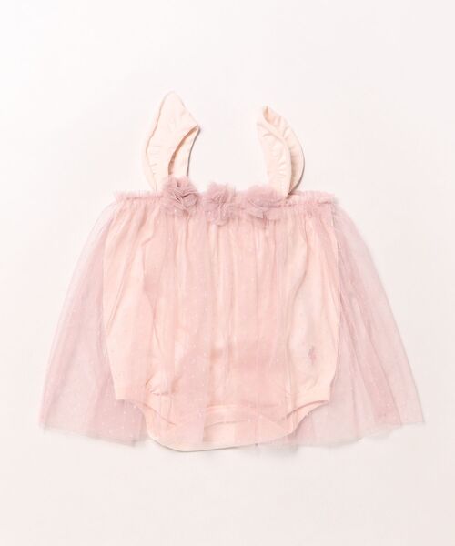 KP（ケーピー）の「チュールフラワー付きドットチュールロンパース(Free)（ロンパース・キッズ・ピンク/オフホワイト・FREE）」の2枚目の写真