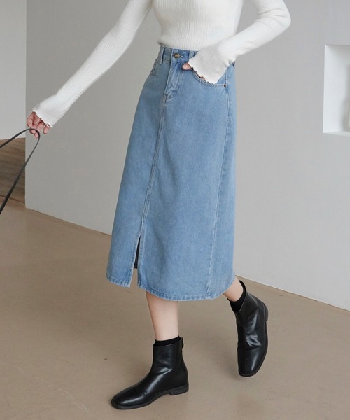urge:(アージコロン )の「【URGE:】デニム タイトロングスカート(デニムスカート・レディース・ライトブルー/ブラック/ブルー/ホワイト/チャコールグレー/ワンウォッシュ・SMALL/MEDIUM/LARGE/X-LARGE)」の4枚目の写真