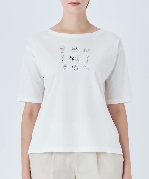 STUDIO PICONE(スタジオピッコーネ)の「イラスト刺繍Tシャツ(Tシャツ/カットソー・レディース・ベージュ/ライトパープル/ホワイト/ブラック・M/L/LL)」の2枚目の写真