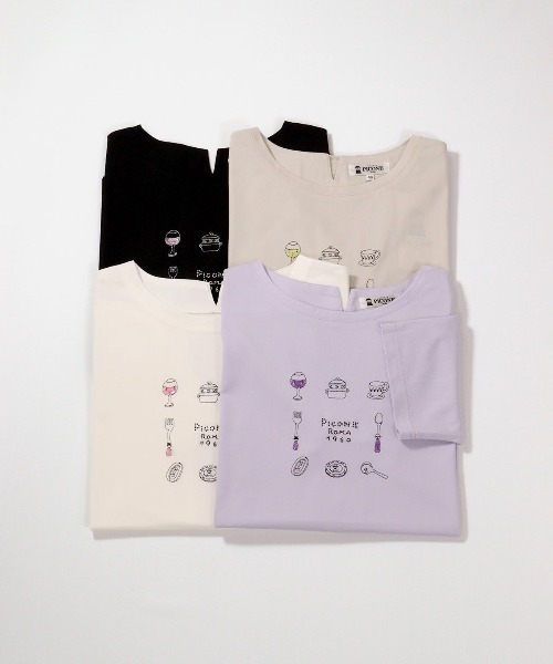 STUDIO PICONE(スタジオピッコーネ)の「イラスト刺繍Tシャツ(Tシャツ/カットソー・レディース・ベージュ/ライトパープル/ホワイト/ブラック・M/L/LL)」の9枚目の写真