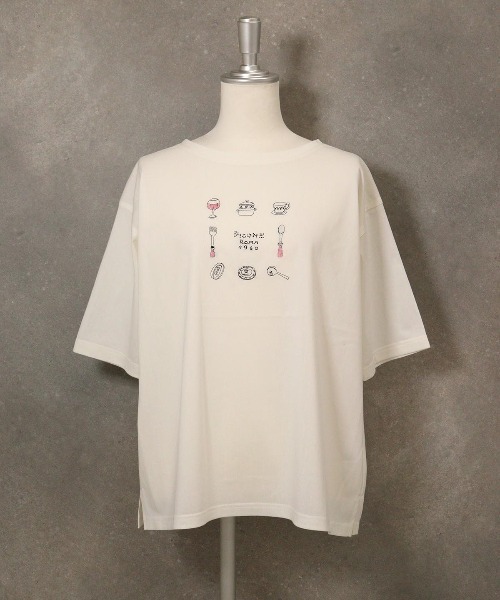 STUDIO PICONE(スタジオピッコーネ)の「イラスト刺繍Tシャツ(Tシャツ/カットソー・レディース・ベージュ/ライトパープル/ホワイト/ブラック・M/L/LL)」の15枚目の写真