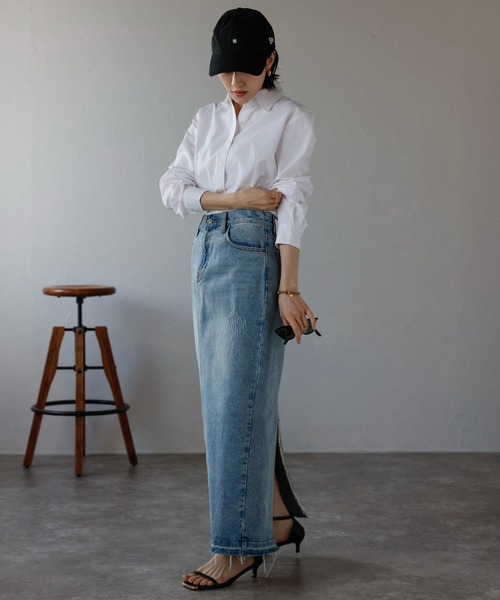 etre pret(エトレプレ)の「シャドーストライプ 長袖レギュラーカラーシャツ(ビジネスシャツ・レディース・ホワイト/ピンク/ブルー・9号/13号/5号/7号/15号/11号)」の16枚目の写真